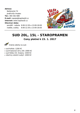 SUD 20L, 15L - STAROPRAMEN Ceny platn&eacute; k 15. 1. 2017