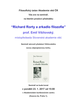 &ldquo;Richard Rorty a zrkadlo filozofie&rdquo; prof. Emil Vi&scaron;ňovsk&yacute;