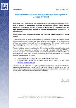 Ministryně Marksov&aacute; bude jednat se z&aacute;stupci firem o pl&aacute;nech v