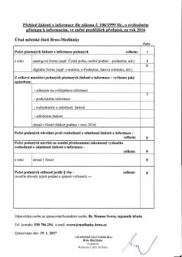 Přehled žádostí o informace dle zákona č. 106/1999 Sb