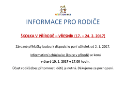 INFORMACE PRO RODIČE