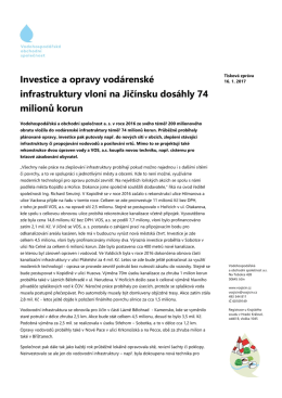 Investice a opravy vod&aacute;rensk&eacute; infrastruktury vloni na Jič&iacute;nsku