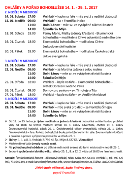 OHLÁŠKY A POŘAD BOHOSLUŽEB 14. 1.