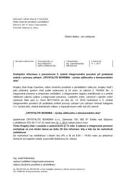 Zveřejnění informace o změně integrovaného povolení