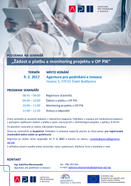 Žádost o platbu a monitoring projektu v OP PIK