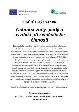 Ochrana vody, půdy a ovzduší při zemědělské činnosti