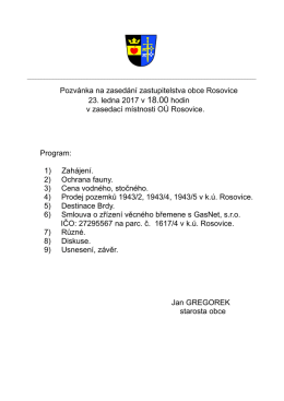 Pozvánka na zasedání zastupitelstva obce Rosovice 23. ledna 2017