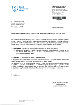 Oprava Metodiky kontroly zvířat a nařízené
