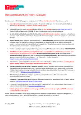organizace předmětu tělesná výchova v ls 2016/2017