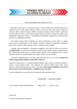 Stanovení předběžné ceny tepla na rok 2016