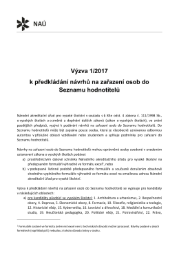 Výzva 1/2017 k předkládání návrhů na zařazení osob do Seznamu