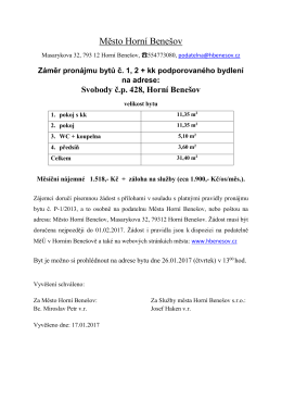 Záměr pronájmu bytu č.1, vel. 2+kk, Svobody 428