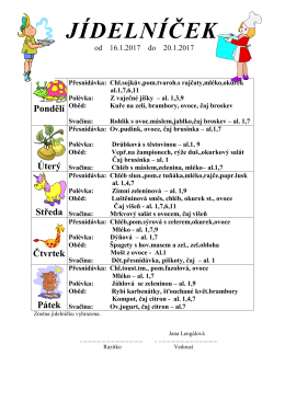jidelni listek od 16.1. do 20.1