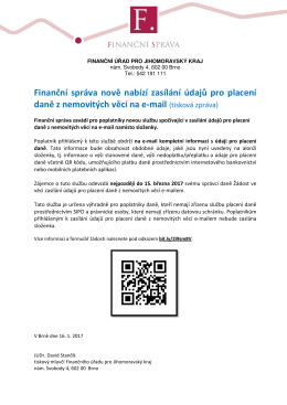 Finančn&iacute; spr&aacute;va nově nab&iacute;z&iacute; zas&iacute;l&aacute;n&iacute; &uacute;dajů pro placen&iacute; daně z