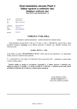 Úřad městského obvodu Plzeň 3 Odbor správní a vnitřních věcí