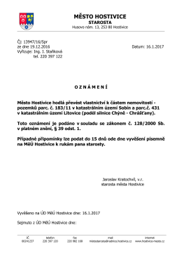 Zveřejnění záměru převést vlastnictví k částem pozemku
