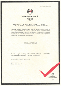 Certifikát - Důvěryhodná firma