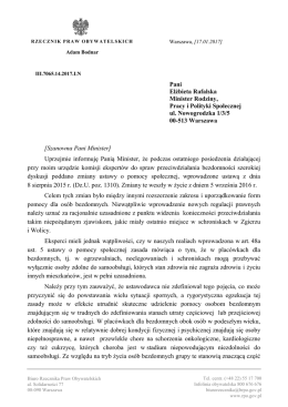 Wystąpienie do Ministra Rodziny w sprawie pomocy społecznej dla