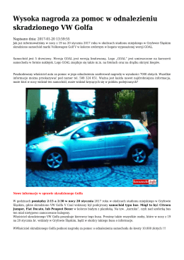 Wysoka nagroda za pomoc w odnalezieniu skradzionego VW Golfa