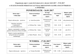 poniedziałek - 16.01.2017 wtorek – 17.01.2017