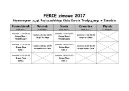 Harmonogram zajęć w drugim tygodniu ferii 2017 (23.01