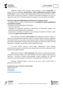 Spółdzielnia Socjalna Serwis prowadzić będzie rekrutację w dniach