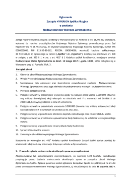 Ogłoszenie Zarządu HYPERION Spółka Akcyjna o zwołaniu