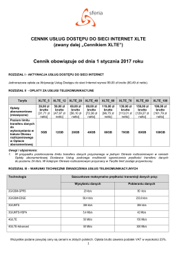 Cennik usług dostępu do sieci Internet