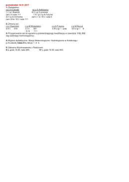 poniedziałek 16.01.2017 1/.Zastępstwa: za p.A.Łobodę za p.A.