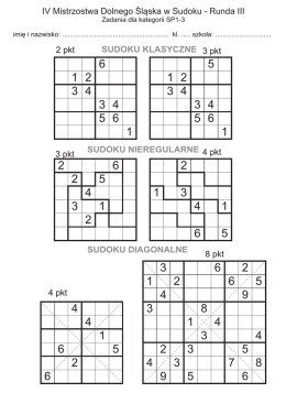 SUDOKU KLASYCZNE SUDOKU NIEREGULARNE SUDOKU