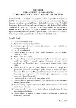 Strona 1 z 9 OGŁOSZENIE ZARZĄDU MABION