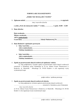 FORMULARZ ZGŁOSZENIOWY &bdquo;FERIE NIE