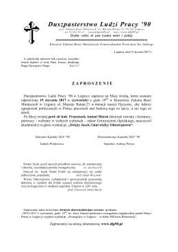 Zobacz zaproszenie - Duszpasterstwo Ludzi Pracy