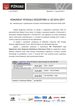 Komunikat WR nr 20/2016/2017
