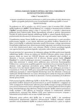OPINIA ZARZĄDU MABION SPÓŁKA AKCYJNA Z
