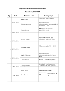 Harmonogram zajęć podczas ferii
