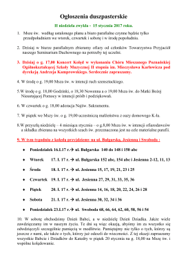 Ogłoszenia Duszpasterskie II Niedziela Zwykła 15. stycznia 2017r.