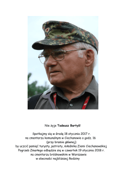 Nie żyje Tadeusz Bartyś! Spotkajmy się w środę 18 stycznia 2017 r