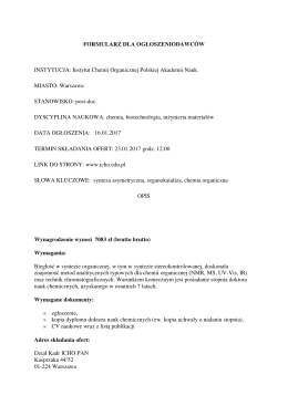 FORMULARZ DLA OGŁOSZENIODAWC&Oacute;W INSTYTUCJA: Instytut