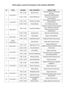 Oferta zajęć w czasie ferii zimowych w roku szkolnym