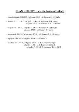 PLAN KOLĘDY – wizyty duszpasterskiej: