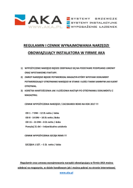 regulamin i cennik wynajmowania narzędzi obowiązujący