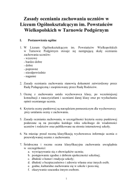 Zasady oceniania zachowania uczniów w Liceum