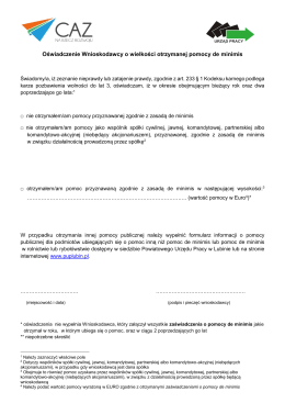 Oświadczenie Wnioskodawcy o wielkości otrzymanej pomocy de
