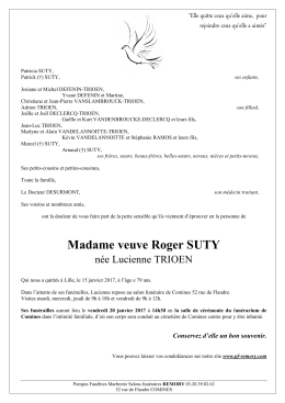 SUTY Lucienne - Pompes Fun&egrave;bres R&eacute;mory