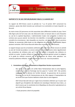 RAPPORT N°57 DE SOS-TORTURE/BURUNDI PUBLIE LE