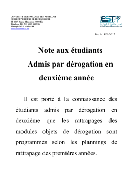 Note aux étudiants Admis par dérogation en deuxième année