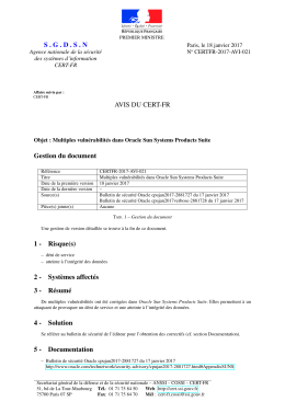 SGDSN AVIS DU CERT-FR Gestion du document 1 - Certa