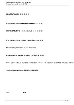 Convocation U16 - U18 - U19 2016-2017