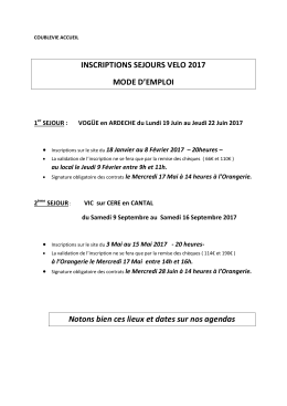 INSCRIPTIONS SEJOURS VELO 2017 MODE D